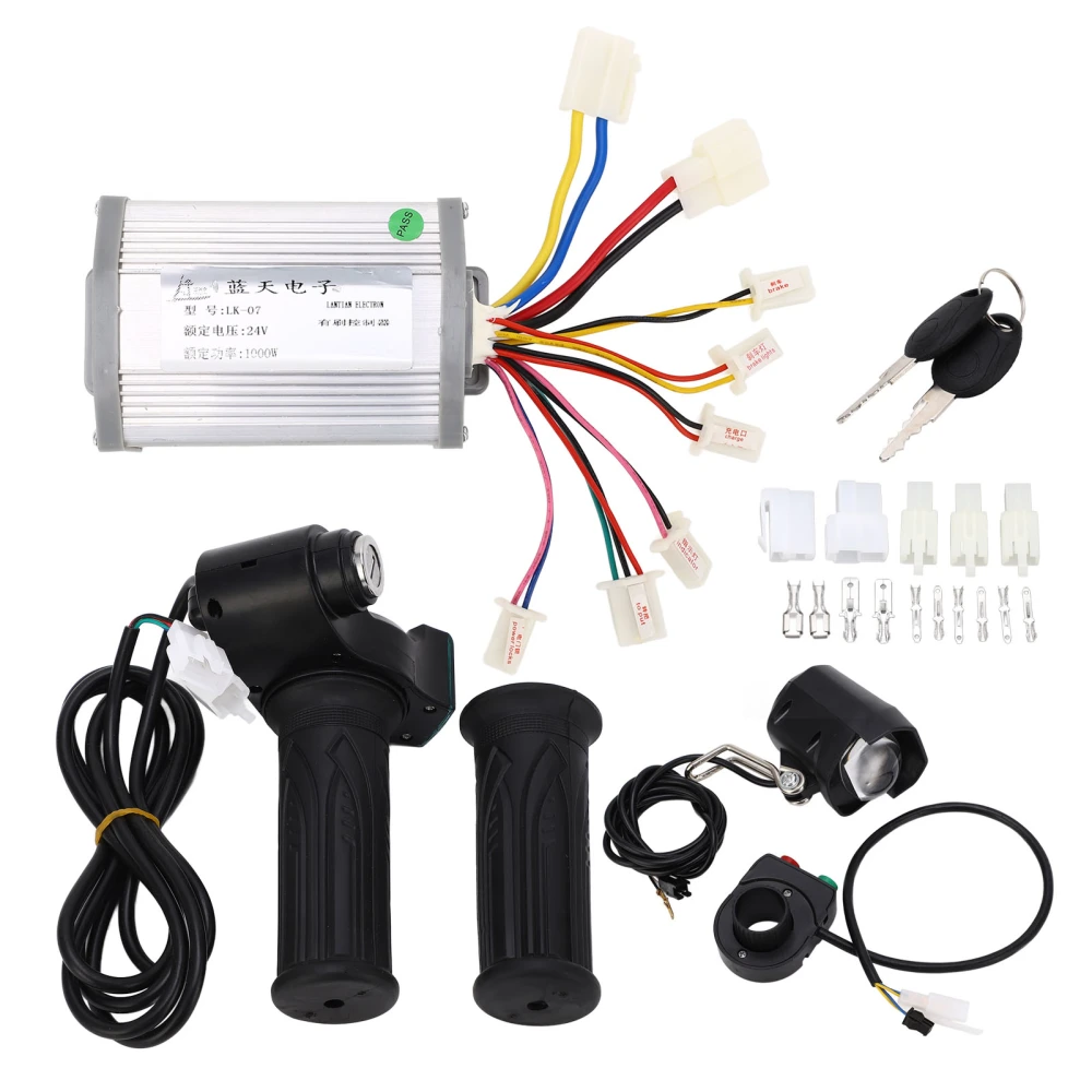 24V 1000W Motor Brush Controller Twist Throttle Front Light Switch Set Electric Bike Bicycle Controller Kit