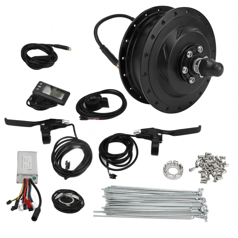 48V 500W Electric Bike Conversion Kit Front Drive Wheel Hub Motor Conversion Kit with GD01 Panel Meter Accessory for 26in Rim Spokes