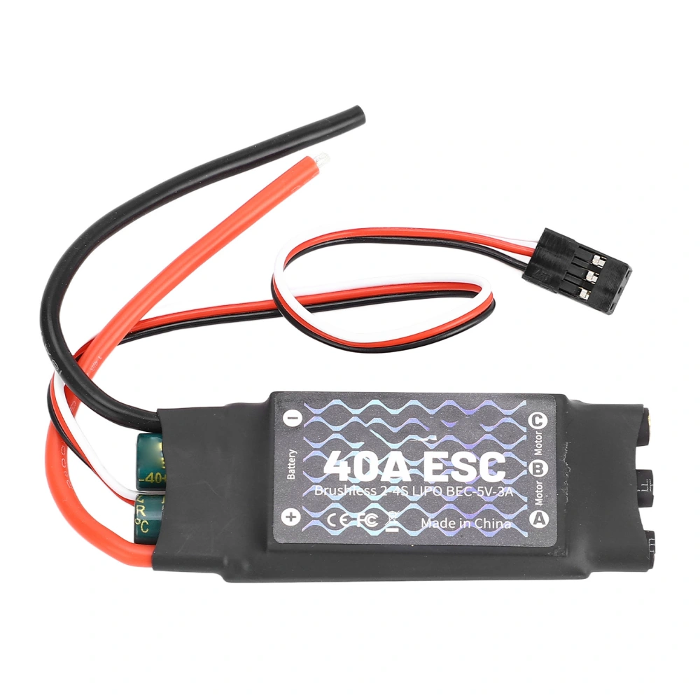 Brushless ESC 40A Black Brushless ESC for RC Fixed Wing Aircraft Short Cable Version Without Plug