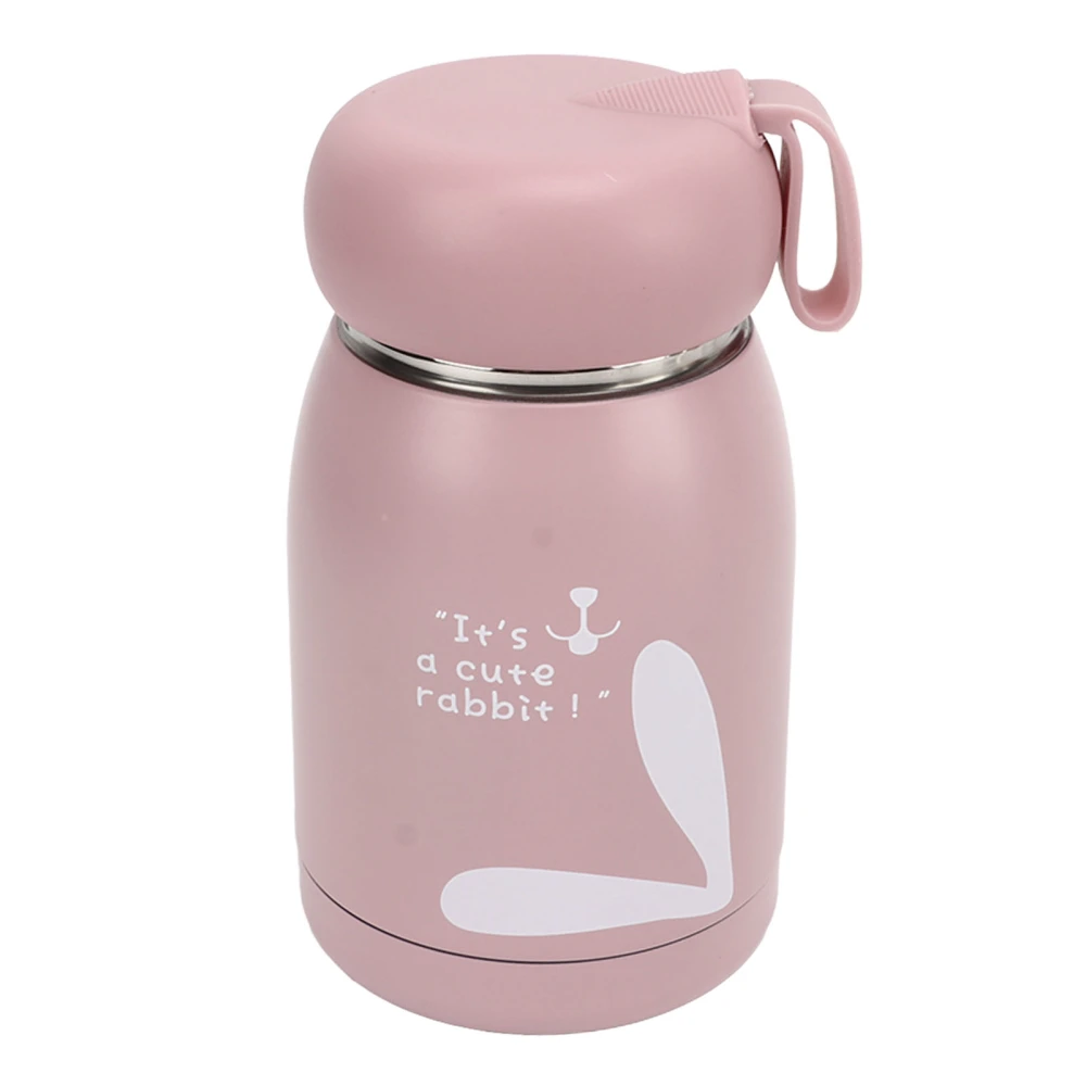 Children's Insulation Cup 12oz Double Wall Portable Rabbit Pattern Insulated Water Bottle for Travel Pink