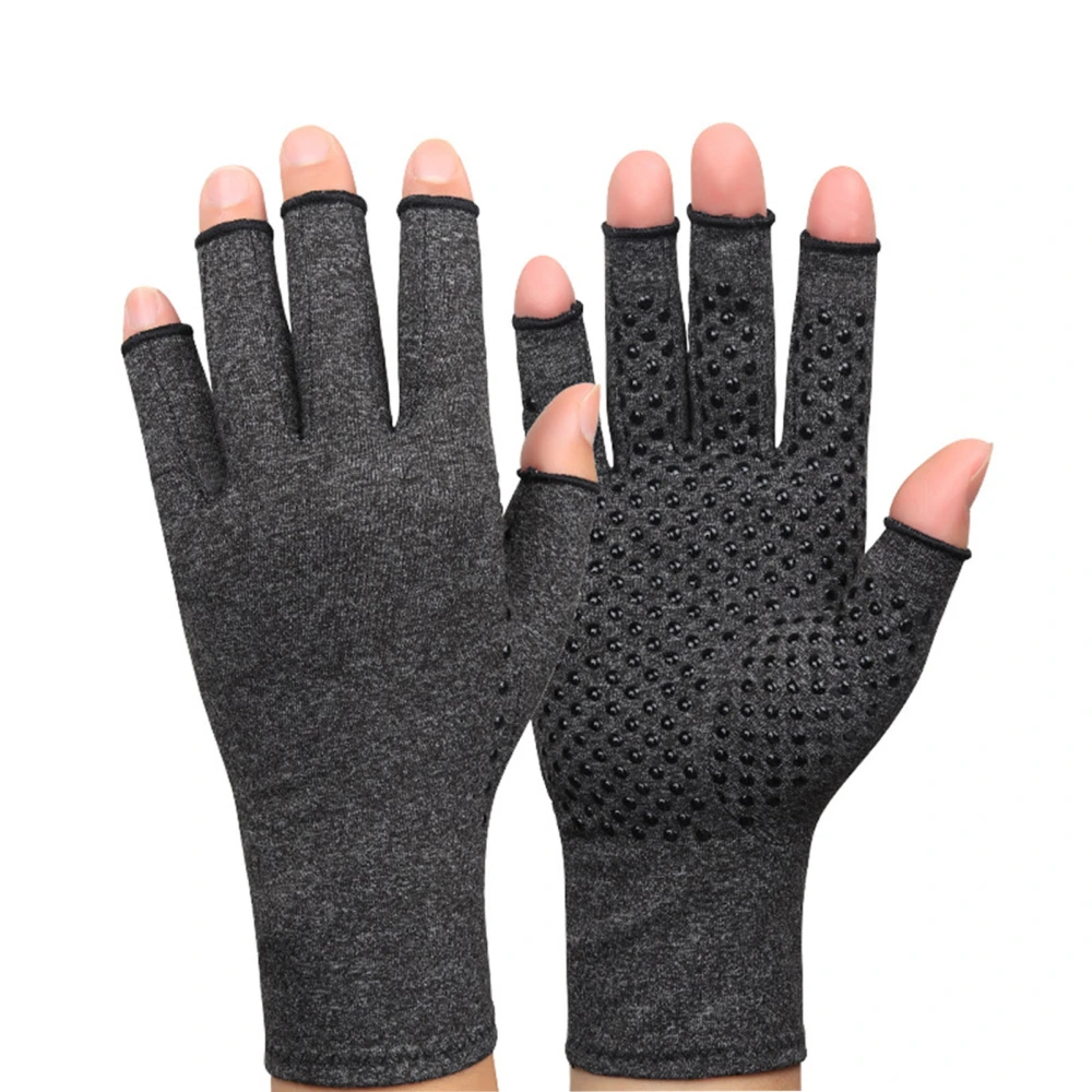 Sports Half Finger Gloves Anti Slip Breathable Comfortable Knitted Fabric Arthritis Compression Gloves Heather Grey S