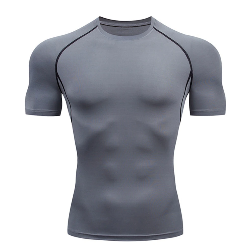 Men's Cool Dry Short Sleeve Compression Shirts Sports T Shirts Tops Athletic Workout Shirt Grey M