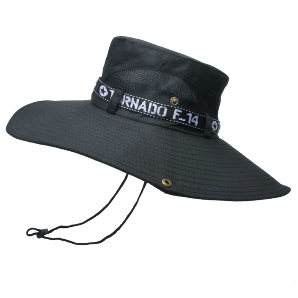 Fishing Hat Breathable Cotton Polyester Large Brim Sun Hat for Men Summer Mountain Climbing Black