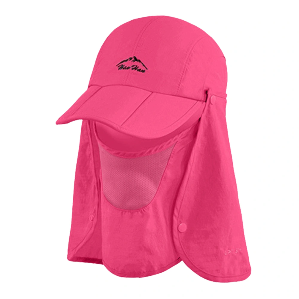 Foldable Fishing Hat Sun Cap for Men Women Wide Brim Sun Hat with Face Cover Neck Flap for Hiking Cycling Rose Red