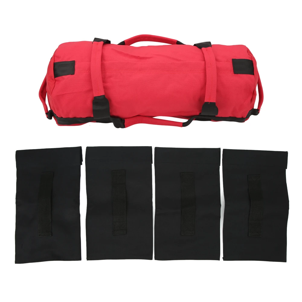 Workout Sandbag Oxford Fabric 6 Handles Easy Adjustment Multi Purpose Fitness Weight Bag with Filler Bags for Indoor Gym Red