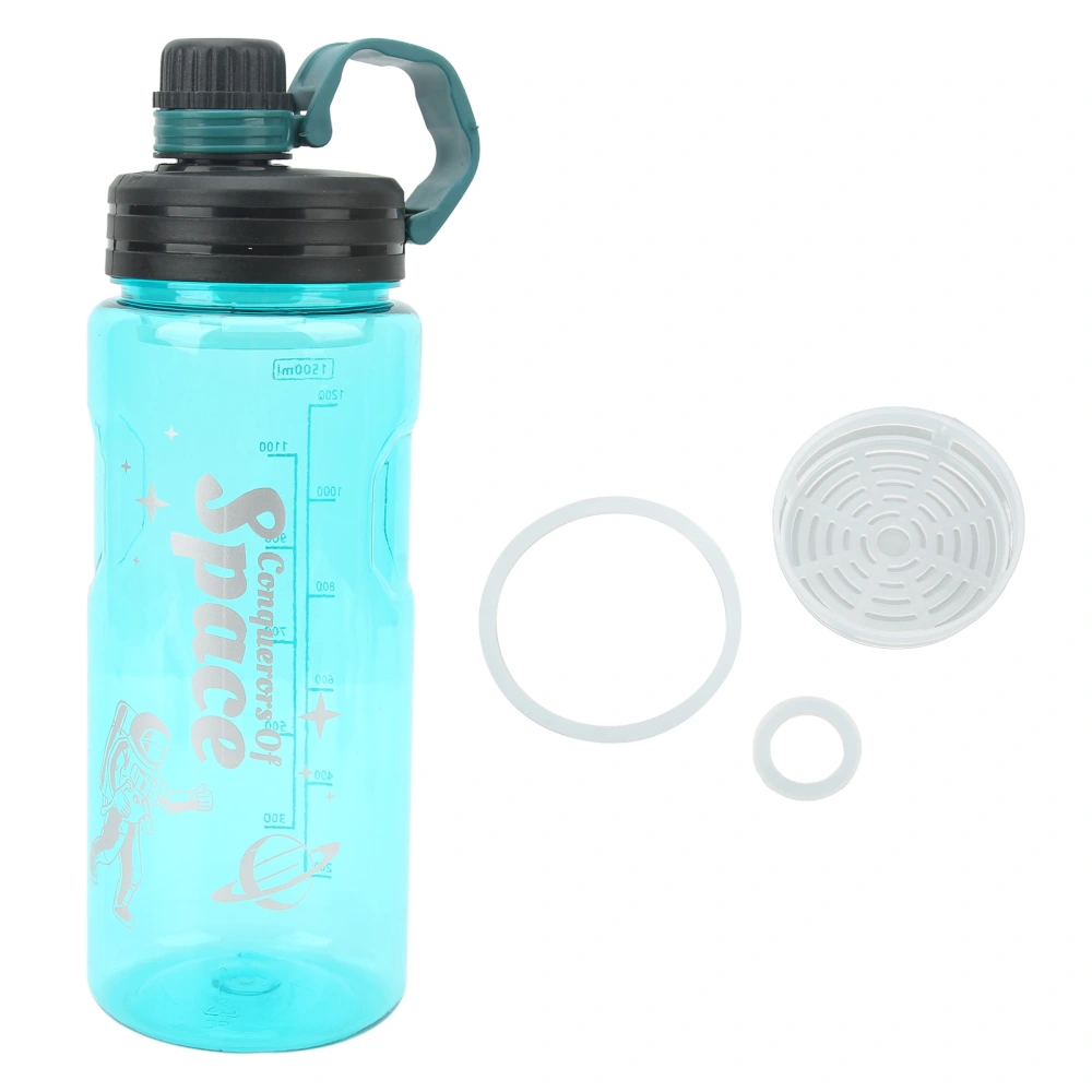 1500ml Sports Water Bottle Food Grade PC with Drinking Water Scale Fitness Jug for Gym Cycling Running Green