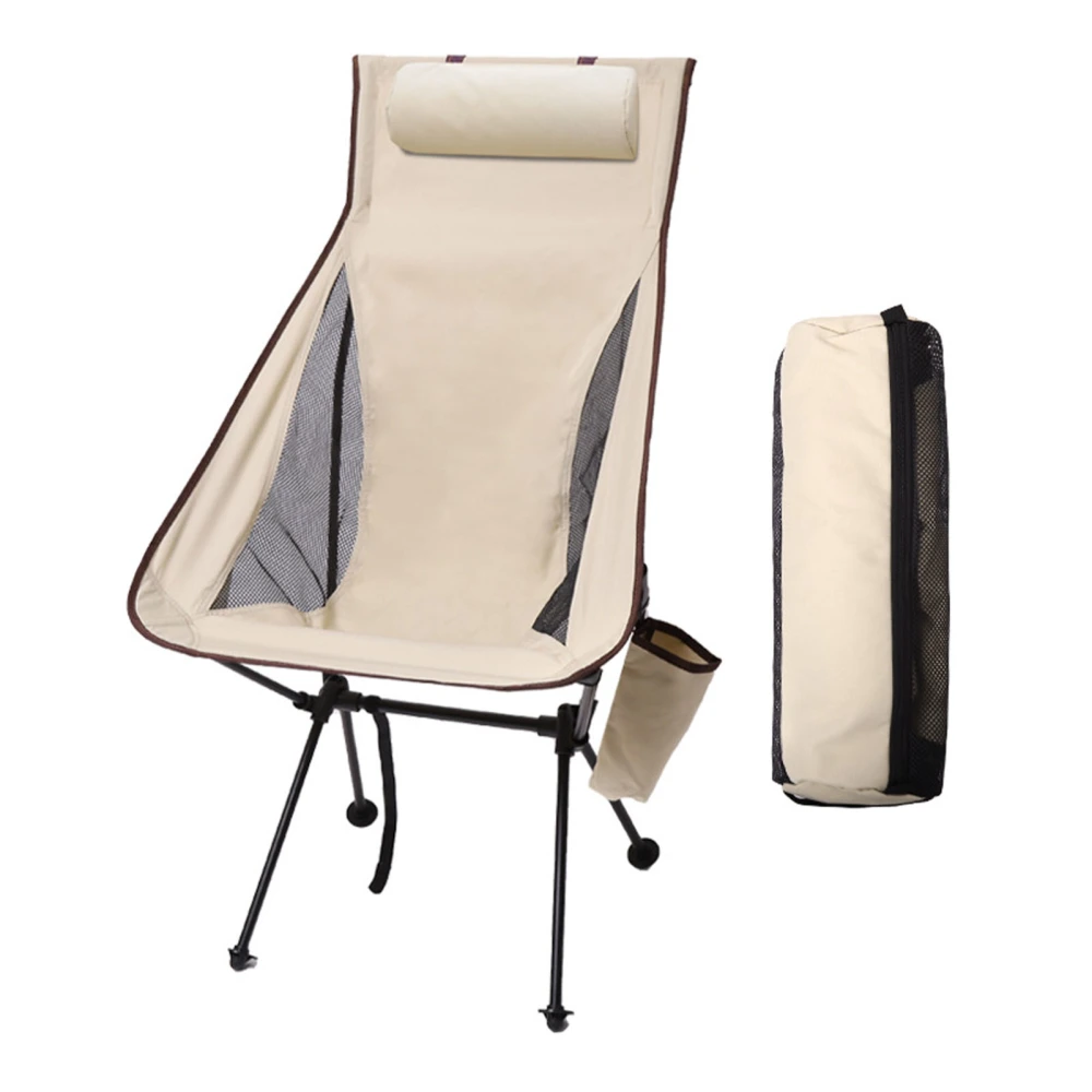 Foldable Camping Chair Ultralight Portable Breathable Aluminum Alloy Frame Chair for Angling Beige