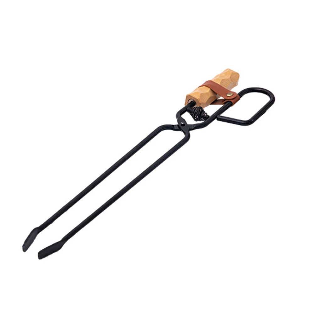 Log Tongs Beech Wood Handle Iron Clamp High Temperature Resistance Fire Tongs for Outdoor Log Tongs