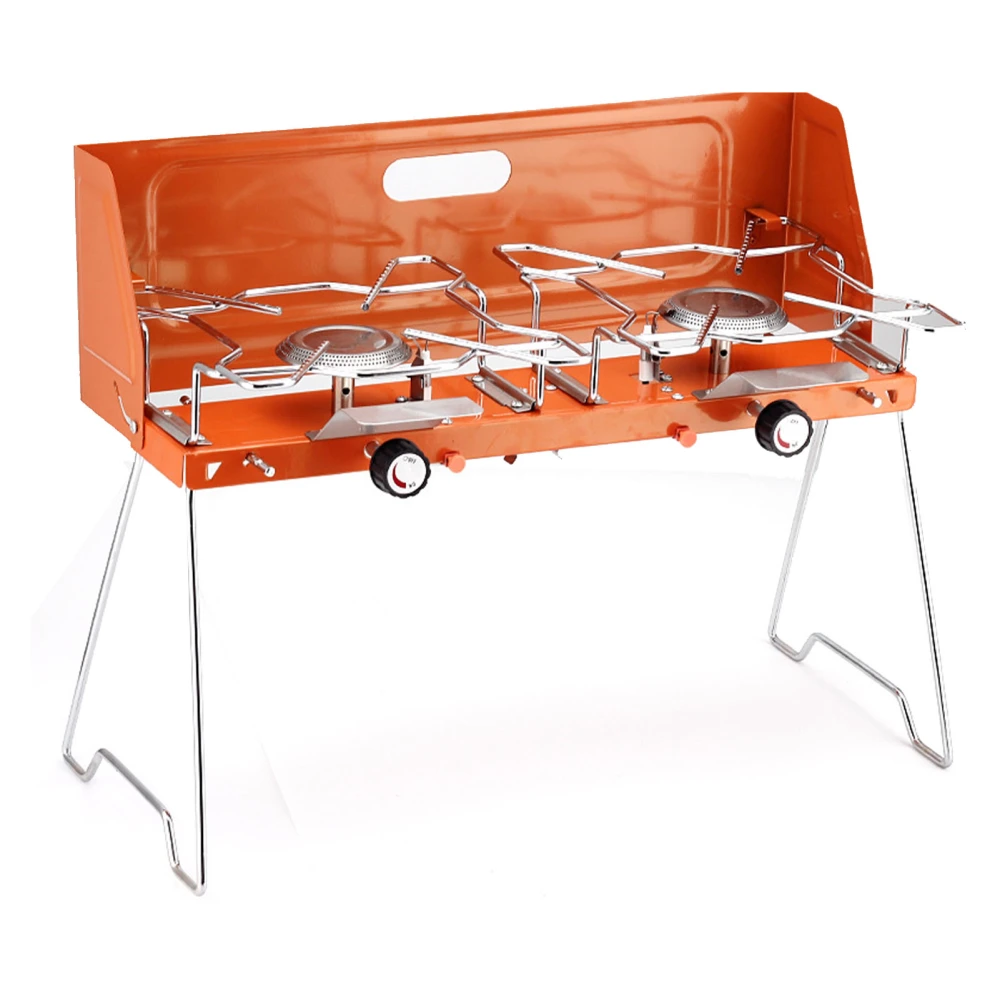 Double Burner Gas Stove Portable 2 Burner Outdoor Gas Stove with Foldable Legs Aluminum Alloy Camp Picnic Cooker Orange