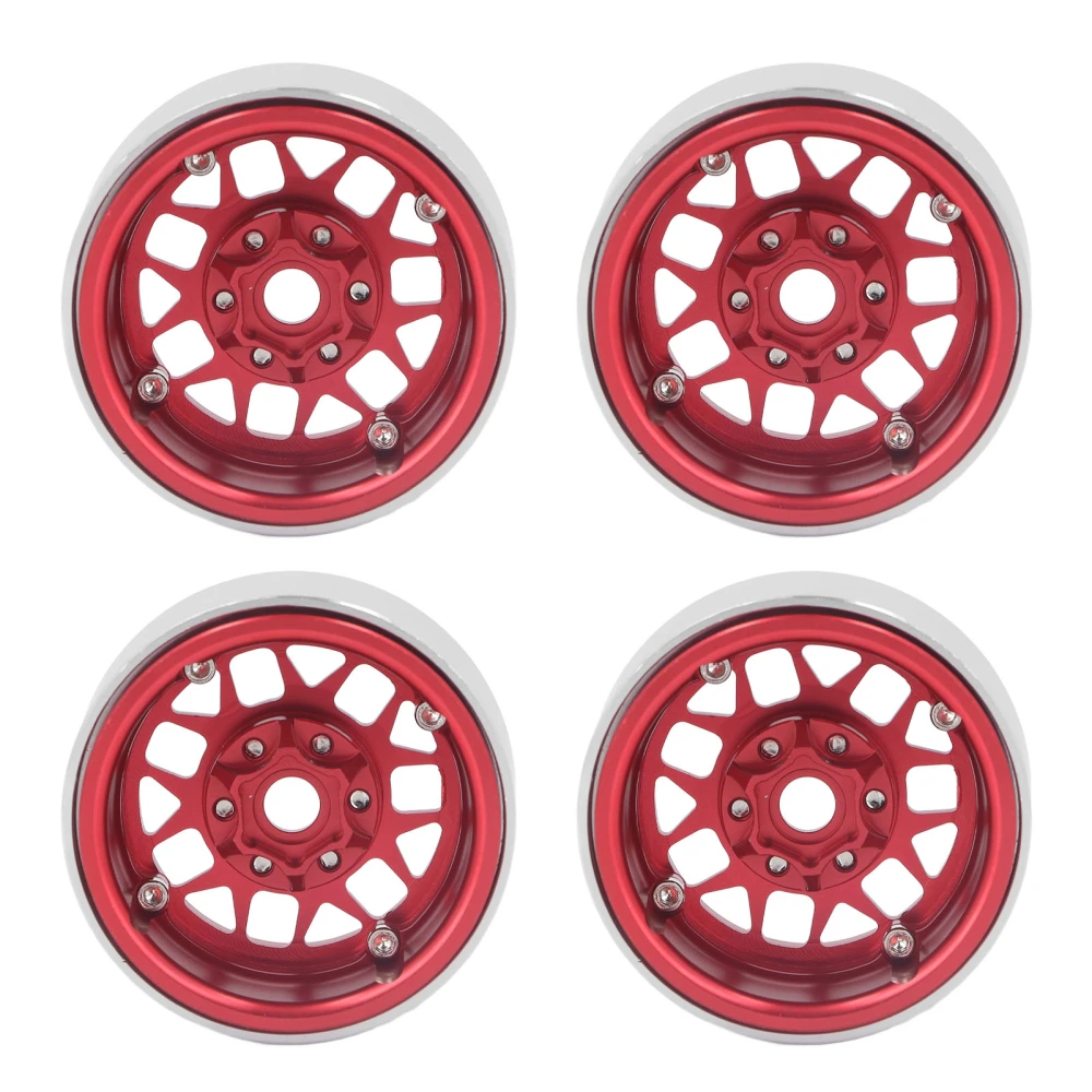 4pcs 1.9 Inch RC Beadlock Rims Aluminum Alloy Wheel Hubs for Axial SCX10 90046 AXI 03007 1/10 RC Crawler Red