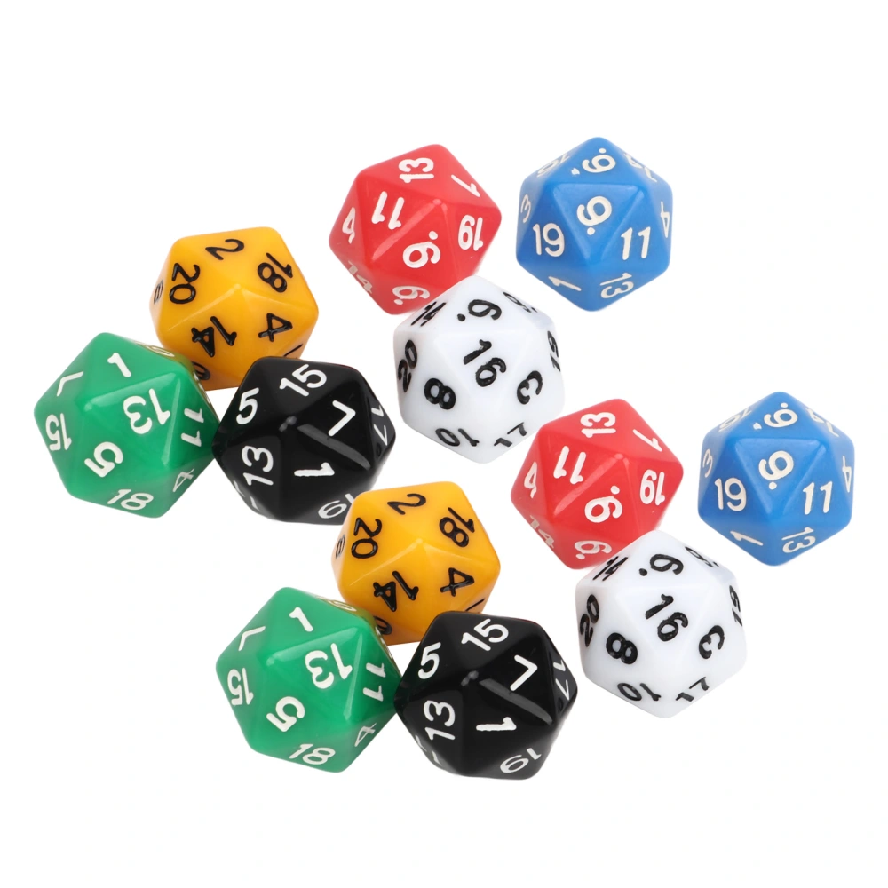 12Pcs Dice Set 6 Colors 20 Sided Plastic Teaching Dice Set for Board Games Education