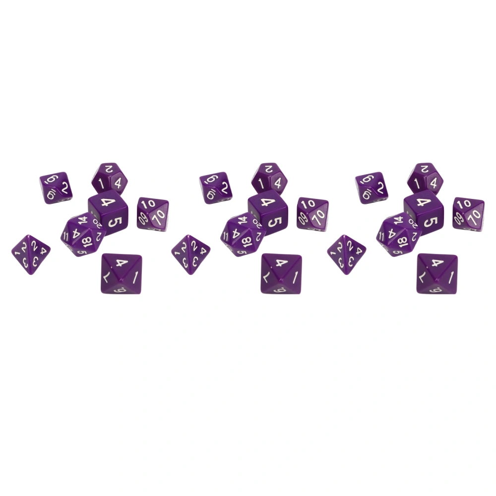 21Pcs Multi Sided Dice Set Waterproof Safe Practical Puzzle Tabletop Game Polyhedral Dice Kit Purple