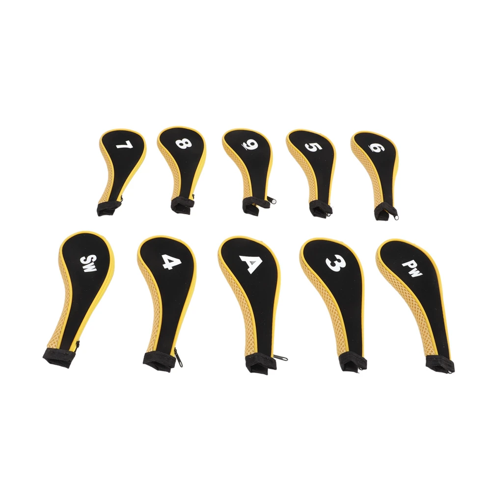 10 Pcs Golf Iron Head Cover Set with Zipper Golf Club Headcovers Fits Most Clubs Protective Golf Head Covers Yellow