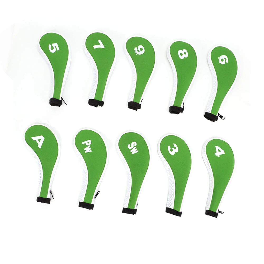 10 Pcs Golf Iron Head Cover Set with Zipper Golf Club Headcovers Fits Most Clubs Protective Golf Head Covers Green White