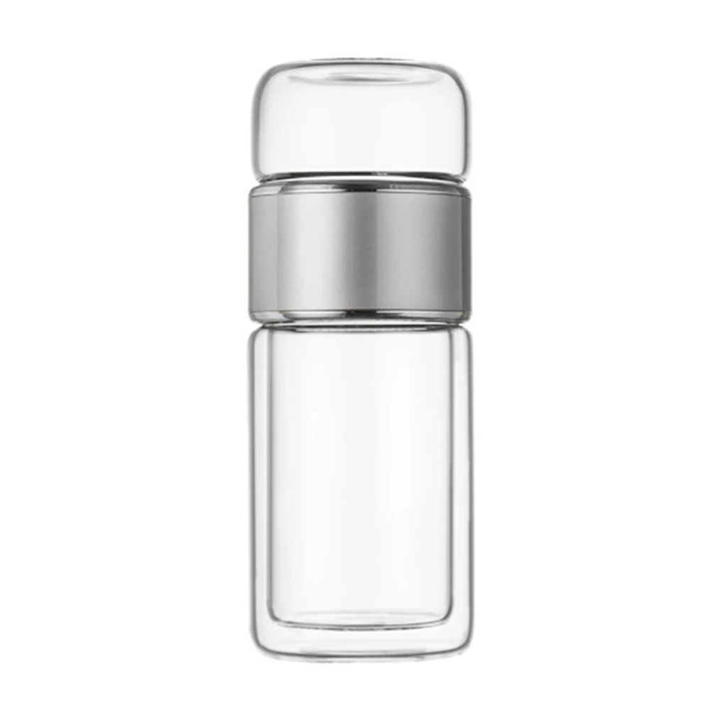 Tea Infuser Bottle 420ml Double Layer Stainless Steel Leakage Proof Glass Water Bottle for Office Travel Home