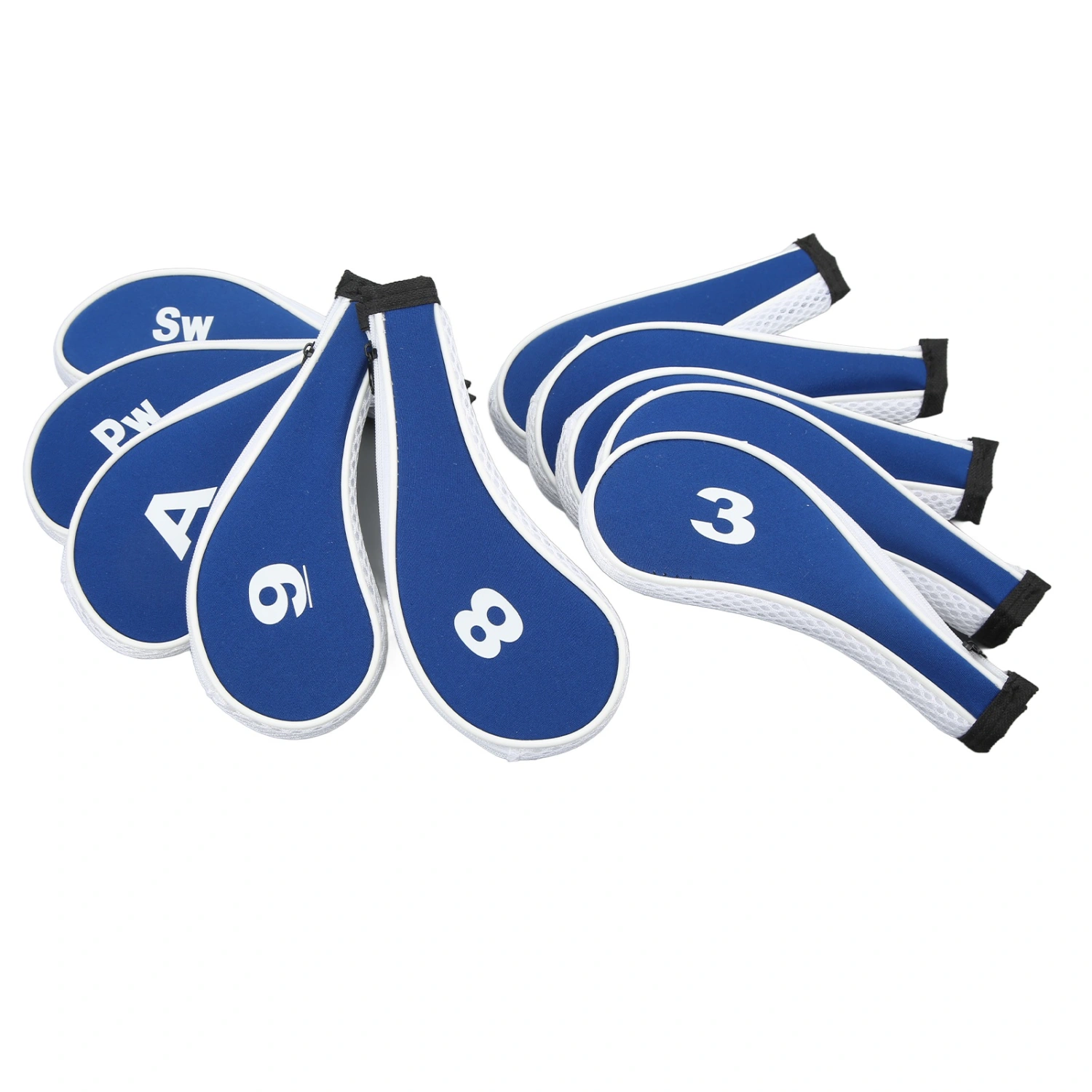 10pcs Golf Iron Head Cover with Number Printing Neoprene Zippered Golf Club Irons Covers Royal Blue White Zipper