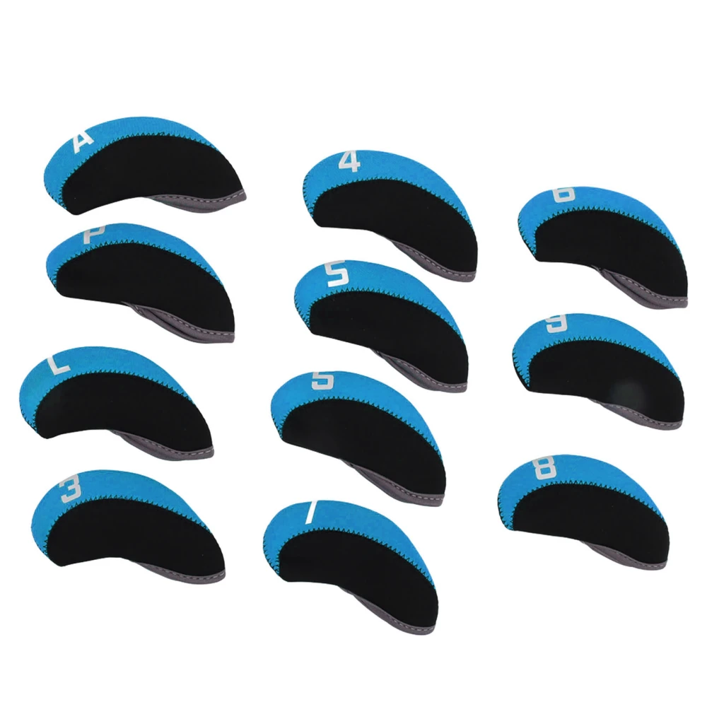 11PCS Golf Club Head Covers Neoprene Numbered Golf Club Head Protector for Outdoor Courts Light Blue