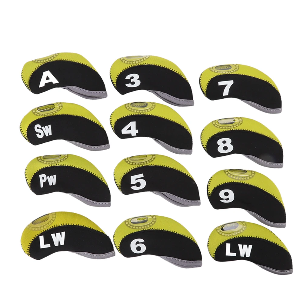 12PCS Golf Club Head Covers Neoprene Scratch Proof Golf Club Head Protector for Outdoor Black and Yellow