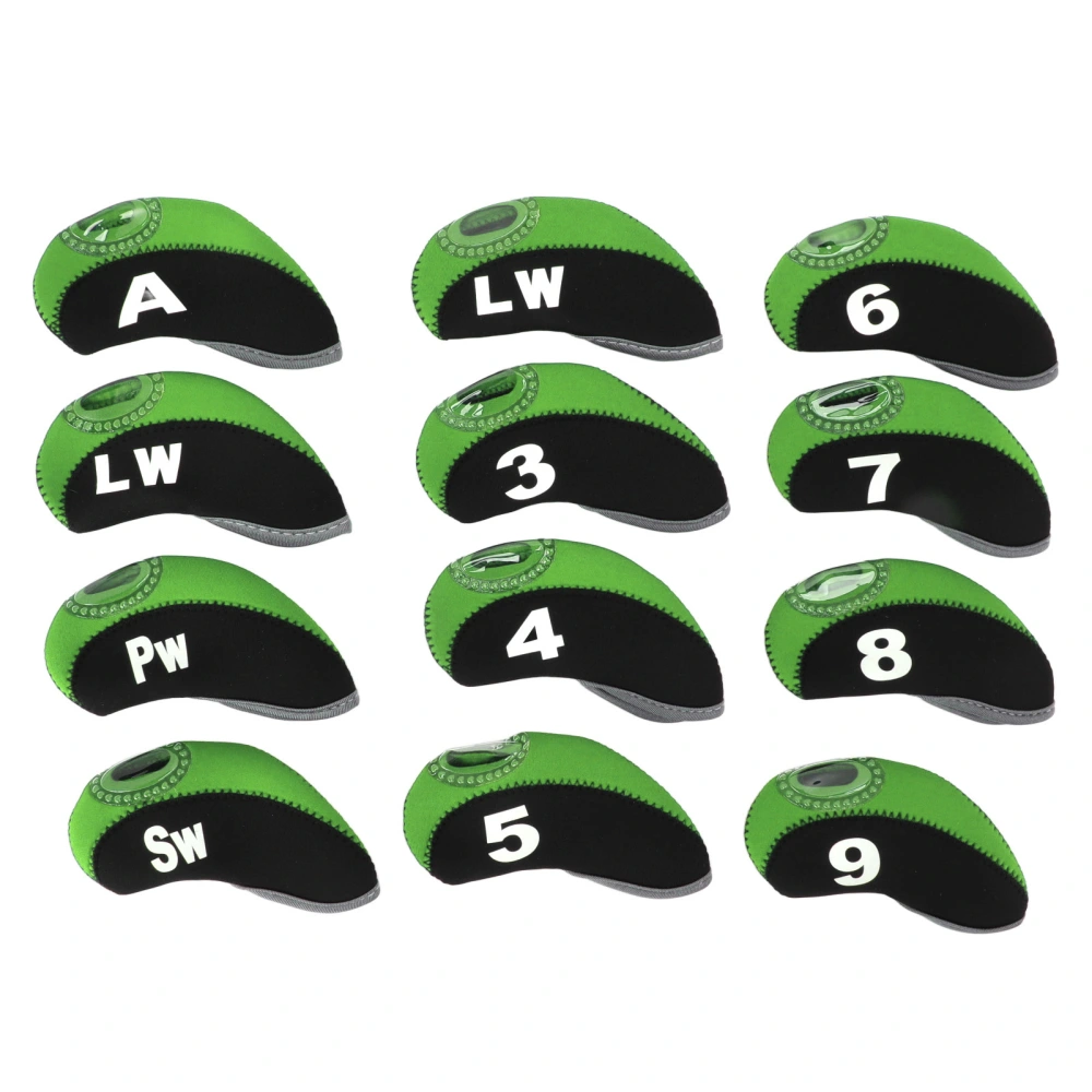 12 PCS Golf Club Head Covers Golf Iron Pole Number Cover Club Protective Head Cover Black Green