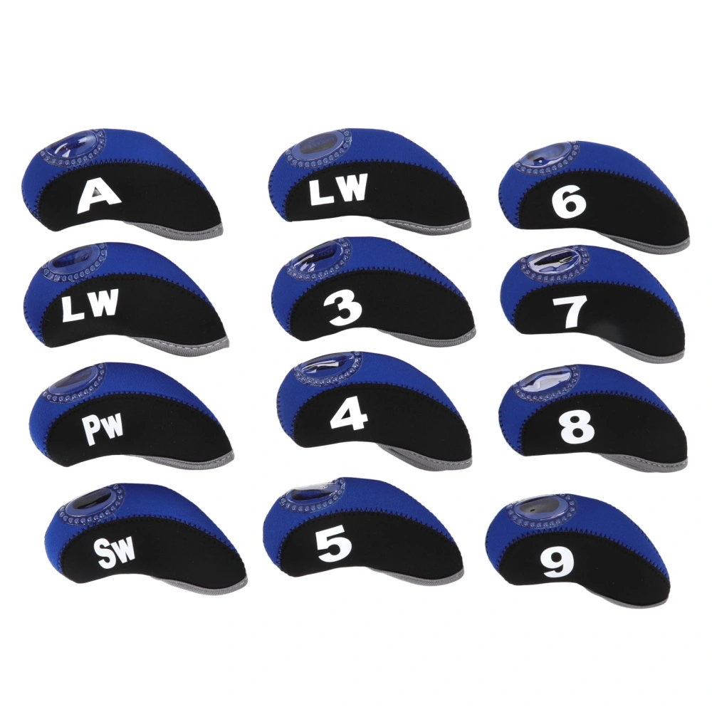 12 PCS Golf Club Head Covers Golf Iron Pole Number Cover Club Protective Head Cover Black Royal Blue