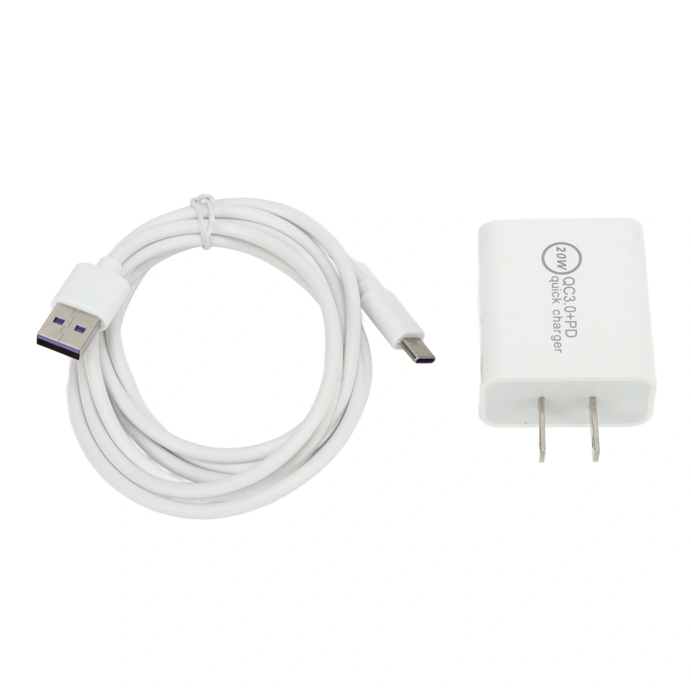 20W Quick Charger Type C USB Dual Port PD QC Fast Charging Block with 1.5m Data Cable for Avata White US Plug 100‑240V