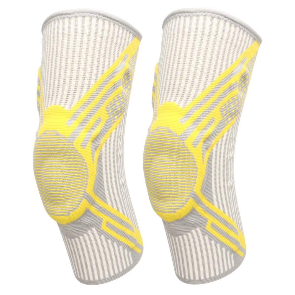 1 Pair Knee Brace Nylon Knitting Breathable Knee Compression Sleeve Support Knee Protector for Running Yellow Gray L