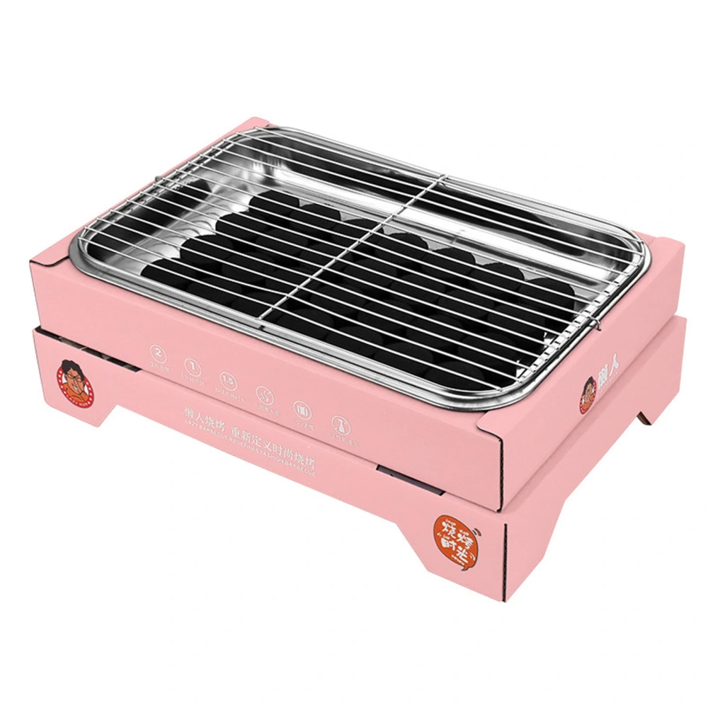 Charcoal Grill Single Use Compact Detachable Stainless Steel Portable Barbecue Smoker Grill for Outdoor Camping Pink (containing 30 Charcoal)