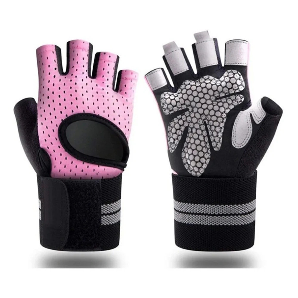 1 Pair Outdoor Sports Half Finger Gloves Fingerless Gloves for Men Women Fitness Yoga Training Pink M