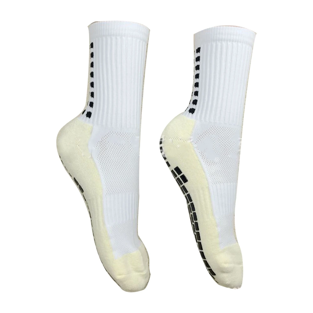 1 Pair Slip Resistant Mid Socks Thickening Comfortable Breathable Grip Athletic Sport Sock for Football White