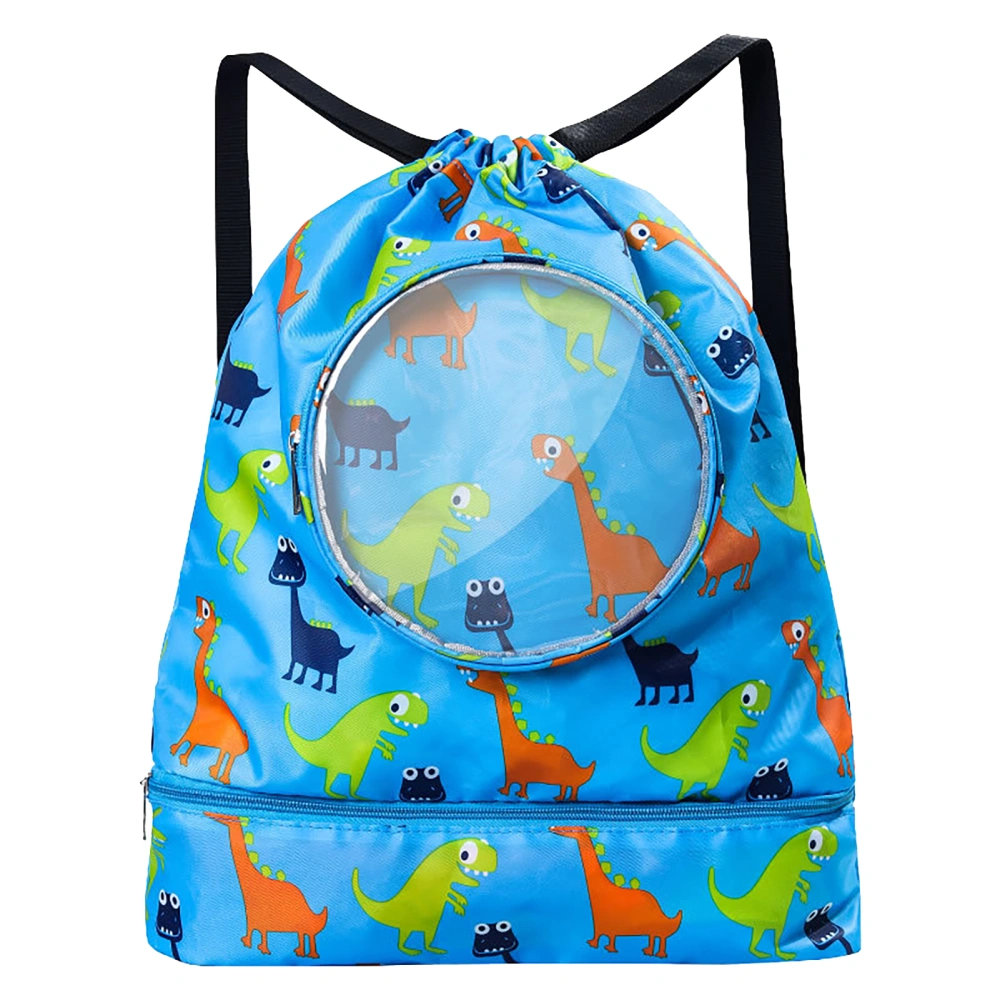 Swim Bag Cartoon Pattern Waterproof Oxford Cloth PVC Regulable Shoulder Strap Drawstring Beach Backpack for Sports Dinosaur Large