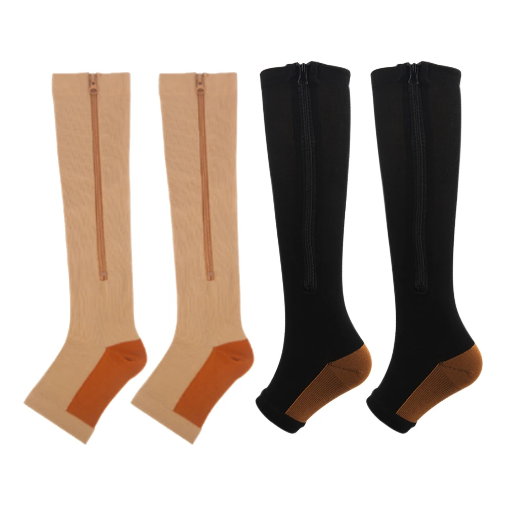 2 Pairs Sports Pressure Stockings Compression Zipper Stockings Long Leg Stretch Socks L/XL