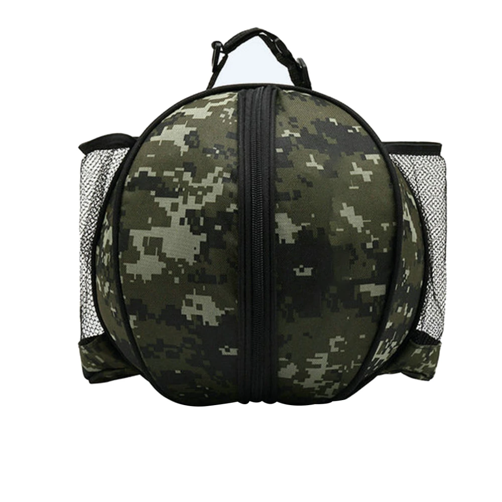 Round Basketball Bag Large Capacity Waterproof Oxford Cloth Outdoor Sports Basketball Bag with Elastic Mesh Pocket Camouflage Green