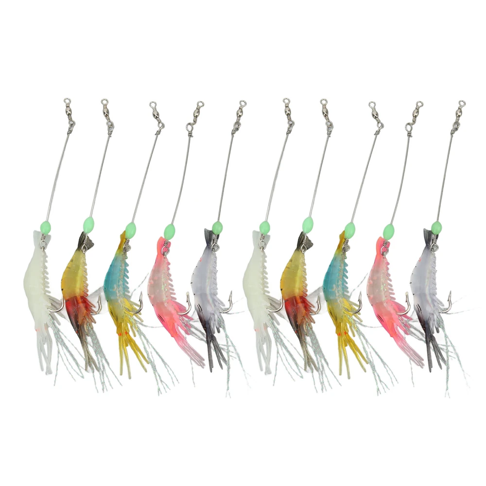 BuyWeek 10Pcs Shrimp Bait Set Soft Fishing Lures Tackle with Luminous Hooks for Freshwater Saltwater