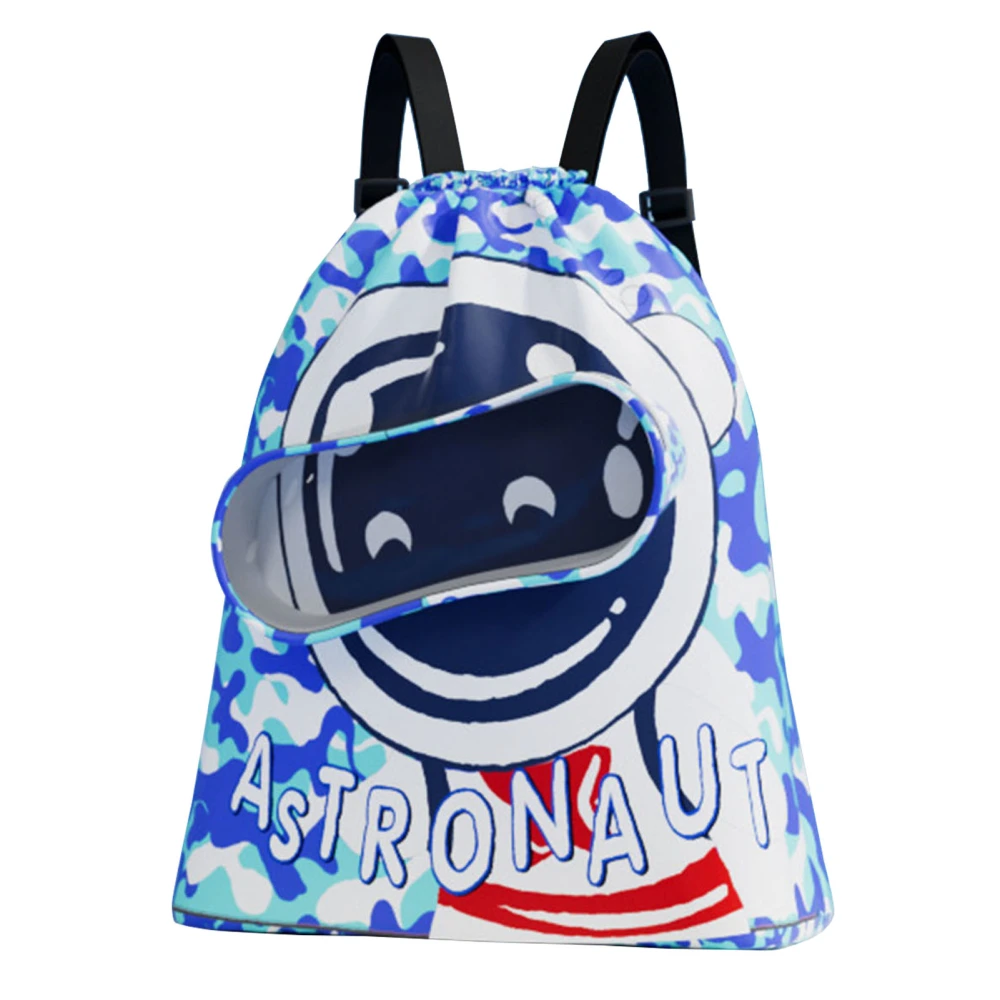 Kids Drawstring Swimming Bag Oxford Cloth Waterproof Dry Wet Separation Drawstring Bag for Boys Girls Small Ocean Blue Spaceman