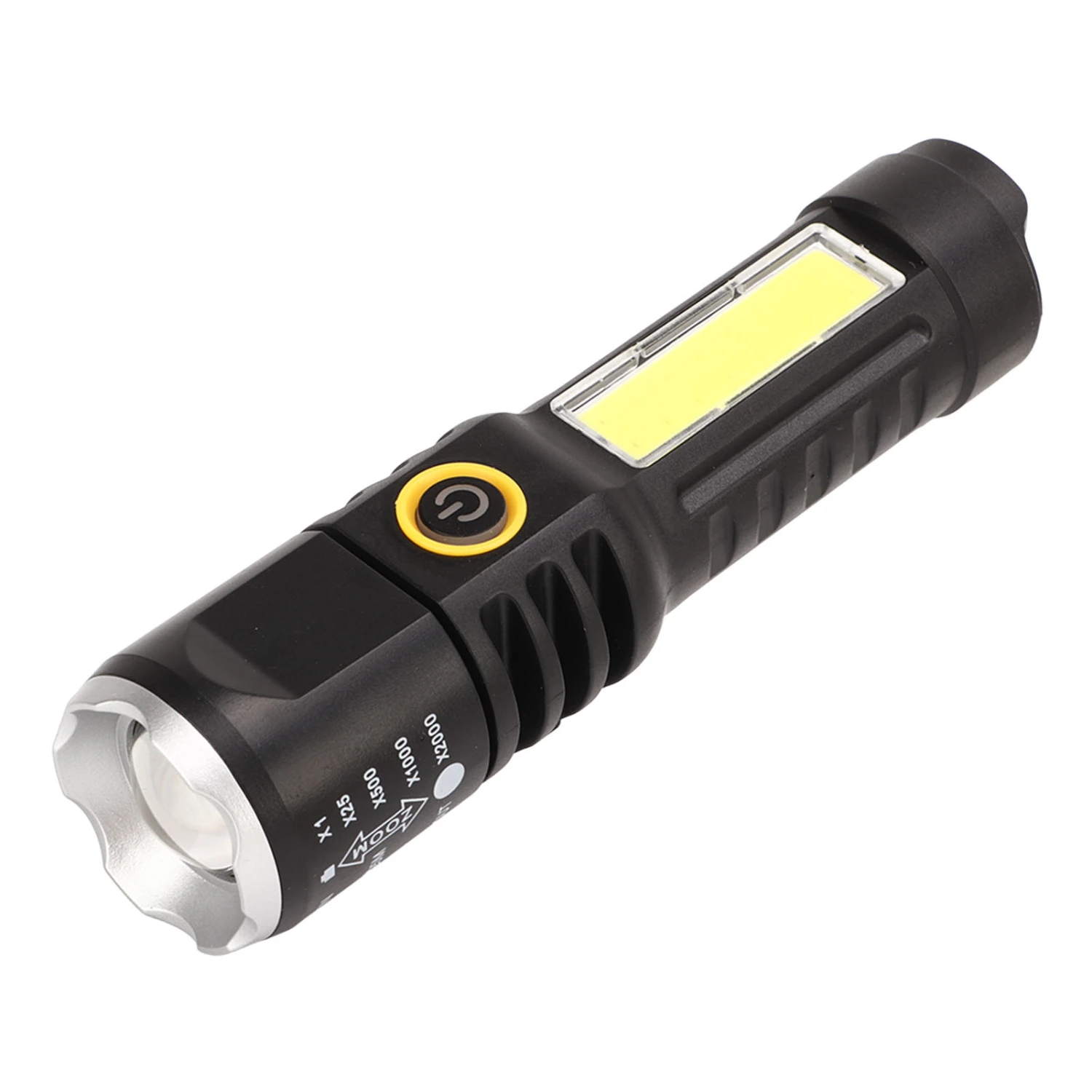 Telescopic Flashlight Strong Light TYPE C Charging Black with Silver Ring Telescopic Torch for Camping