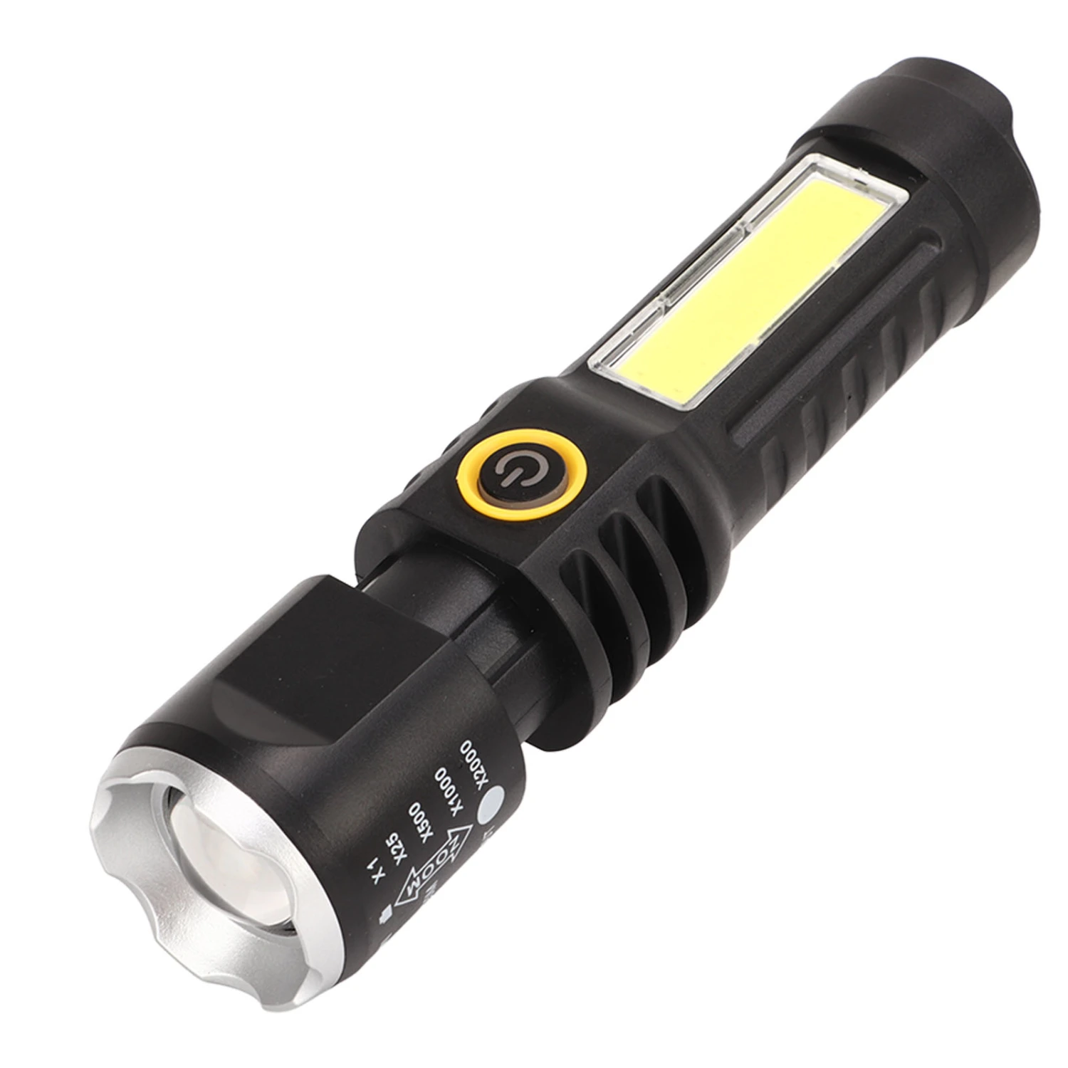 Telescopic Flashlight Strong Light TYPE C Charging Black with Silver Ring Telescopic Torch for Camping