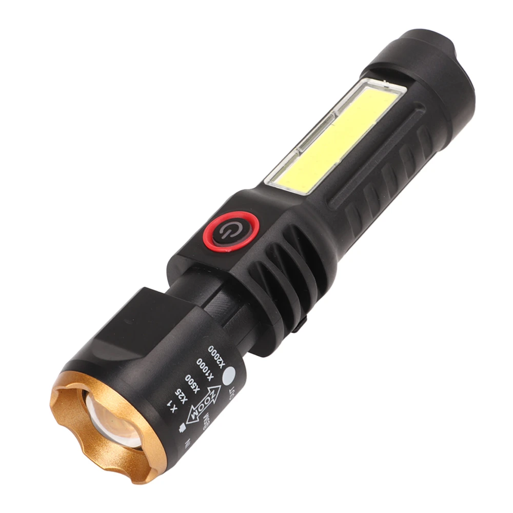 BuyWeek Outdoor Retractable Flashlight Strong Light Long Range Torch Type C Charging Camping Hiking Light Black Gold Ring