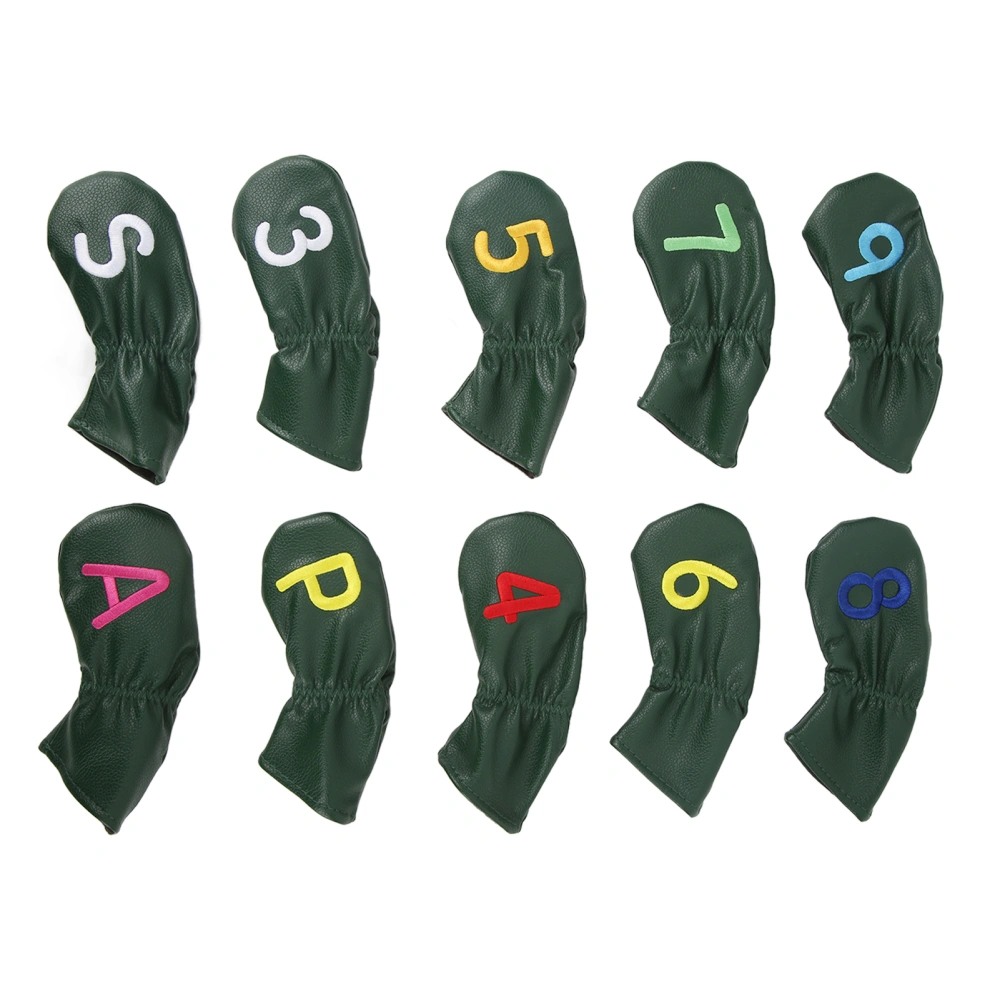 10Pcs Golf Head Cover Club Headcover Waterproof PU Elastic Closing for Outdoor Sports Green