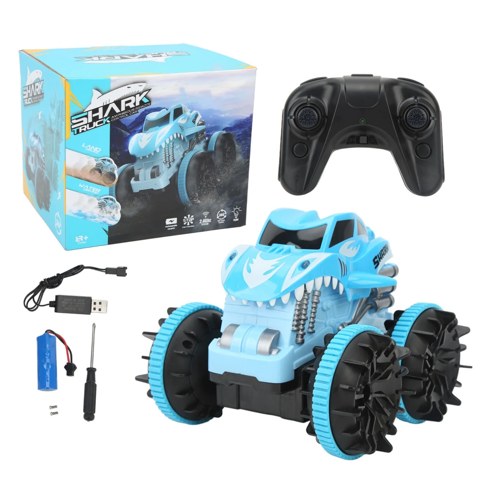 BuyWeek 2 in 1 Amphibious Remote Control Car 4 Channel Rechargeable 2.4Ghz RC Car Stunt Car Dump Car RC Truck Blue