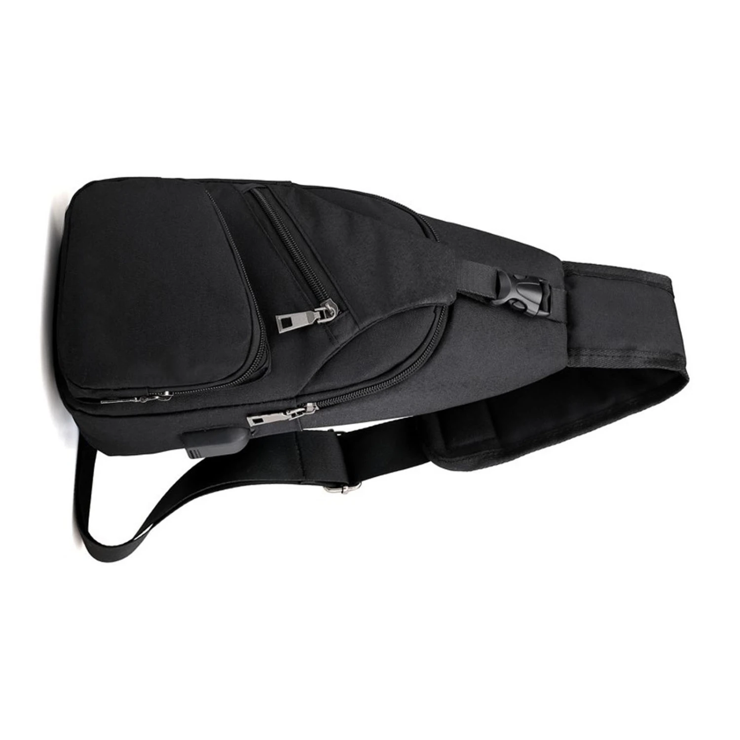 Mens Fanny Pack Stylish Black Thick Oxford Fabric Polyester External USB Port Waist Bag for Outdoor Travel Dating
