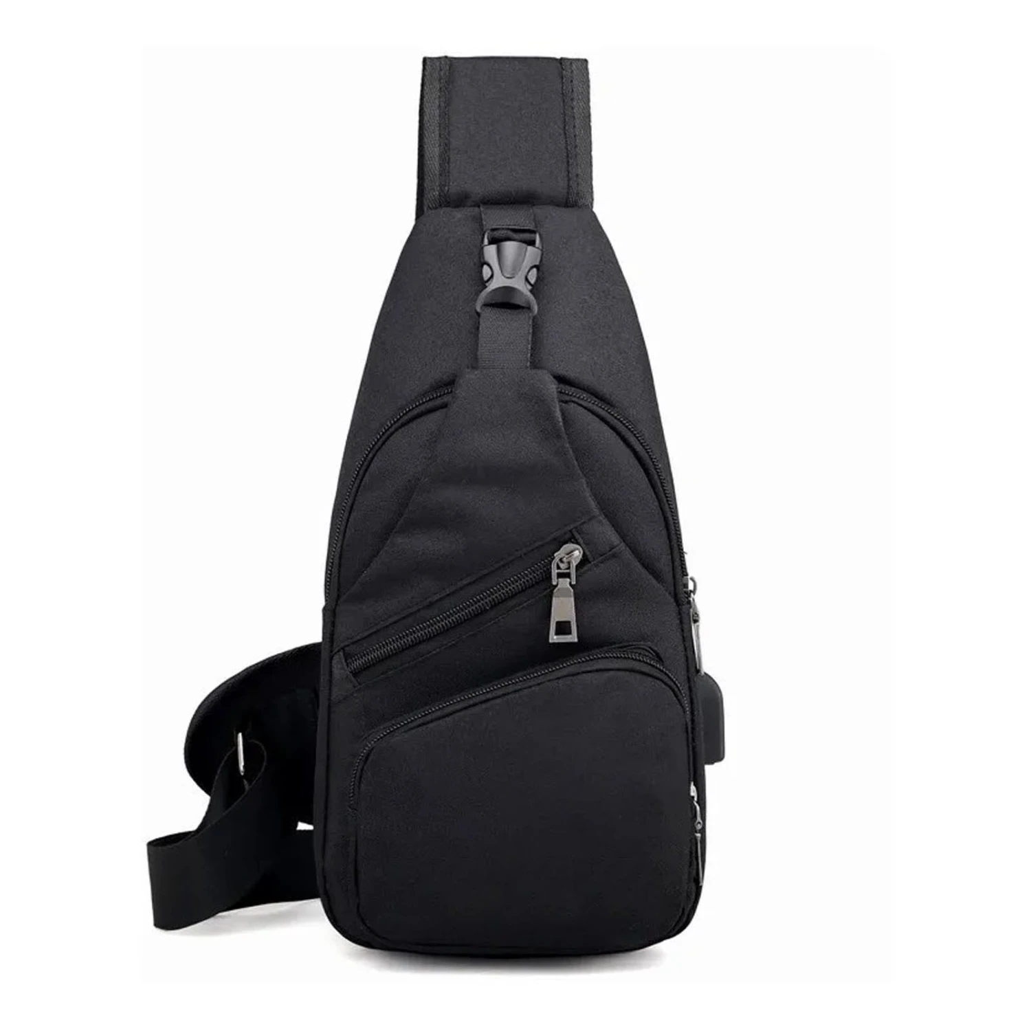 Mens Fanny Pack Stylish Black Thick Oxford Fabric Polyester External USB Port Waist Bag for Outdoor Travel Dating