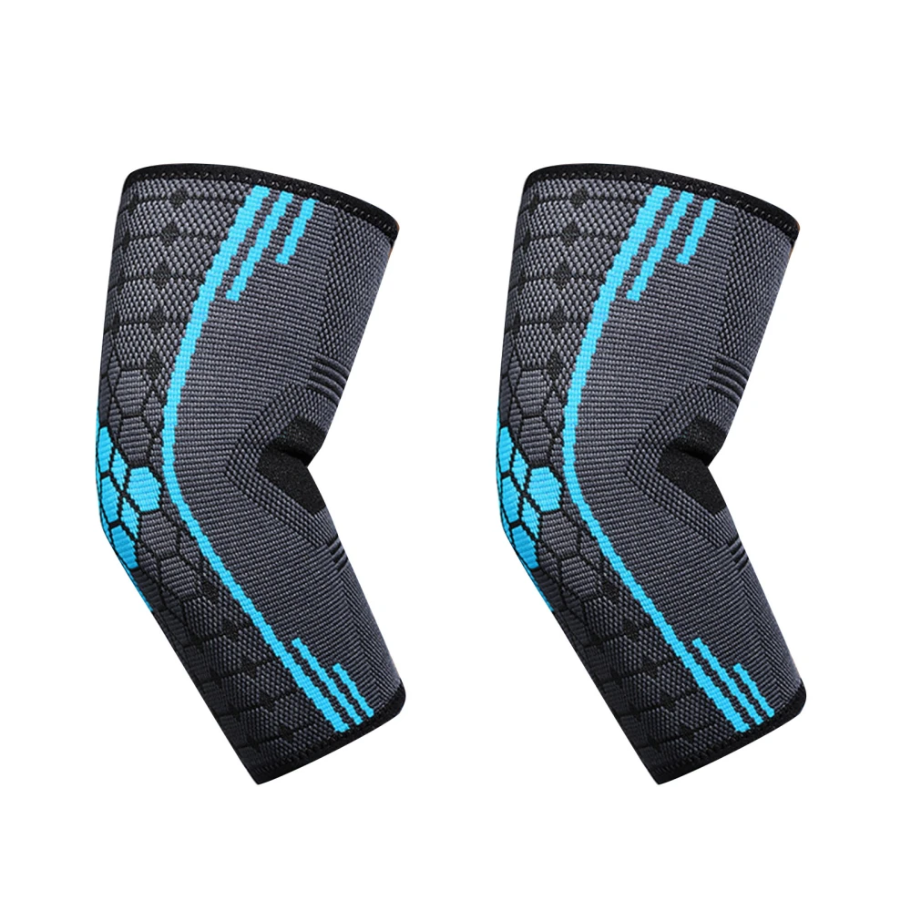 BuyWeek Nylon Elastic Elbow Brace Compression Sleeve Anti Slip Breathable Sweat Wicking Elbow Support Sleeve for Men Women Sports Fitness Lake Blue M 9.5‑10.6in