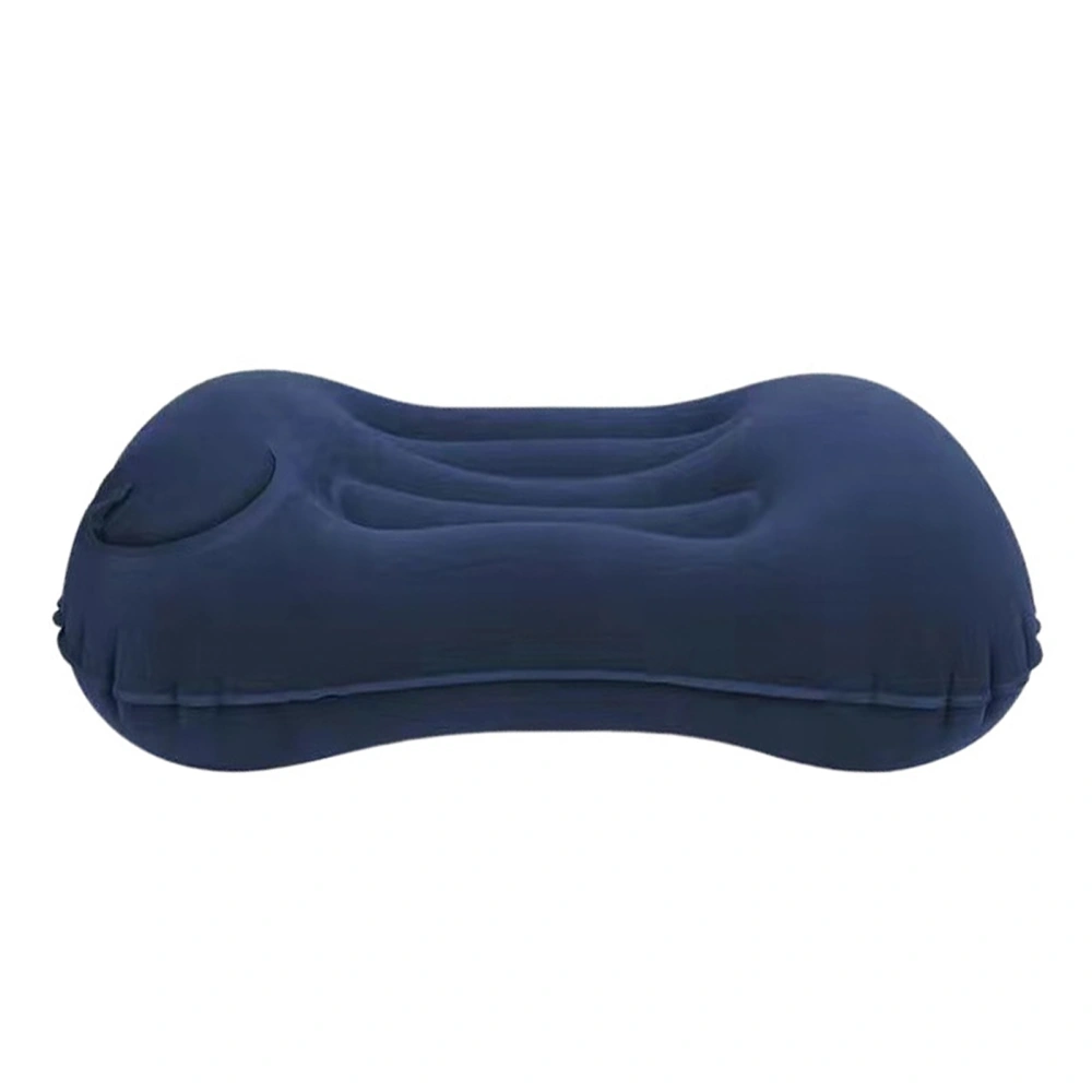 Inflatable Pillow Camping Travel Pillows Flocked Fabric Ultralight Press Automatic Inflation for Neck Lumbar Dark Blue