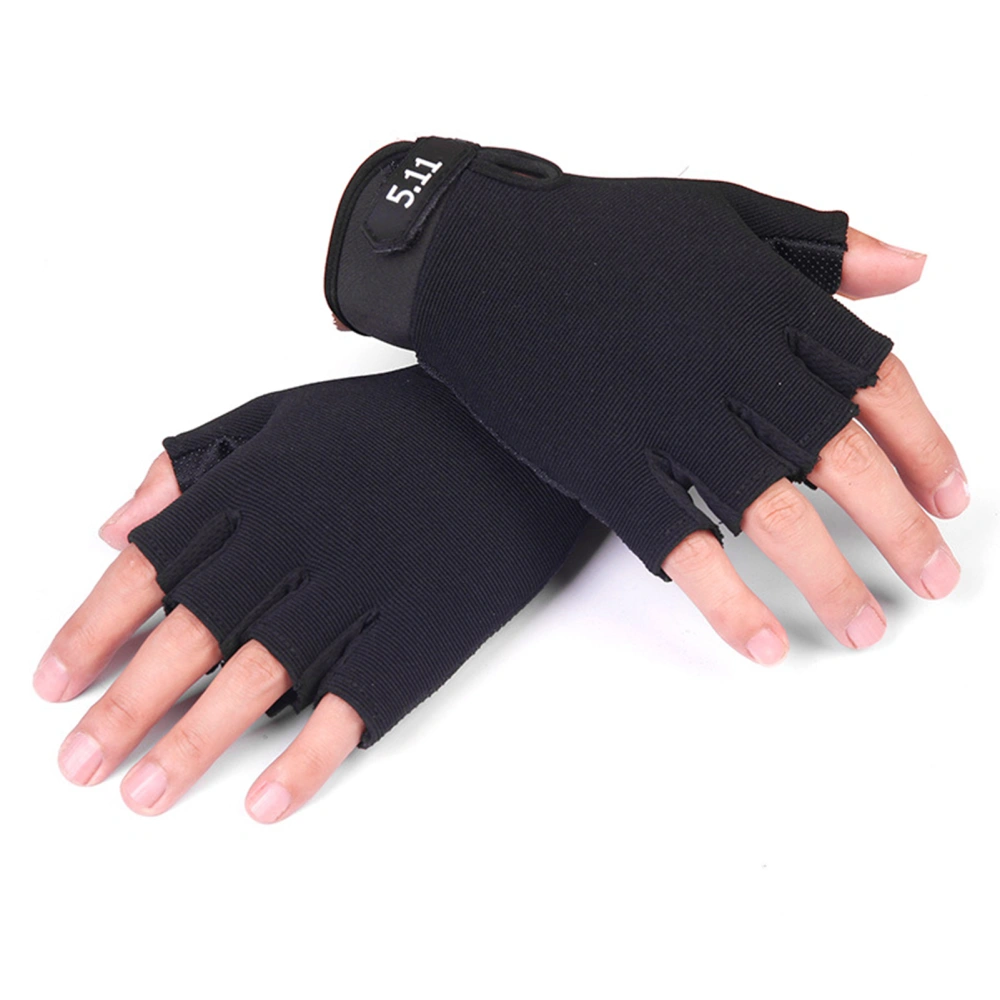 BuyWeek One Pair Kids Half Finger Gloves Free Size Polyester Children Sports Gloves for Cycling Mountaineering Black