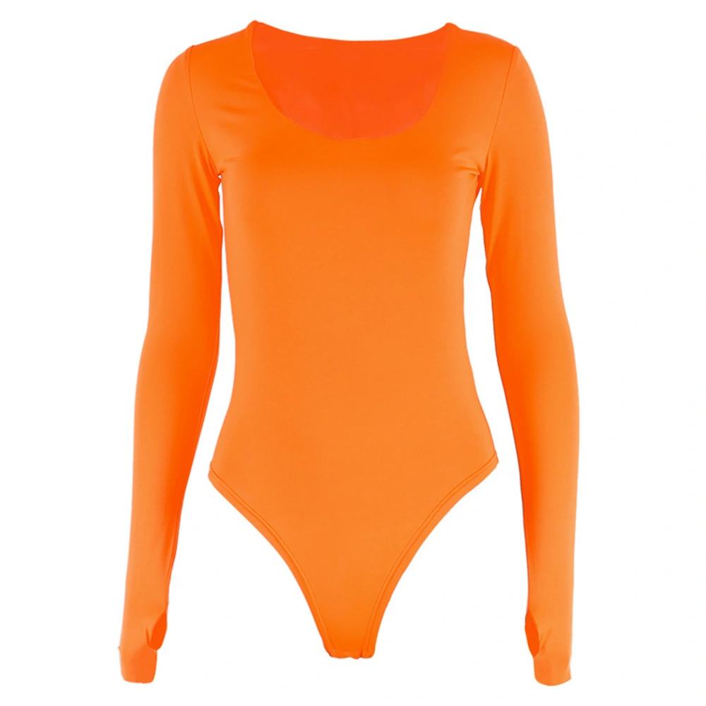 Women Long Sleeve Bodysuit Fashionable Charming Slim Fitting Body Leotard for Dancing S Orange