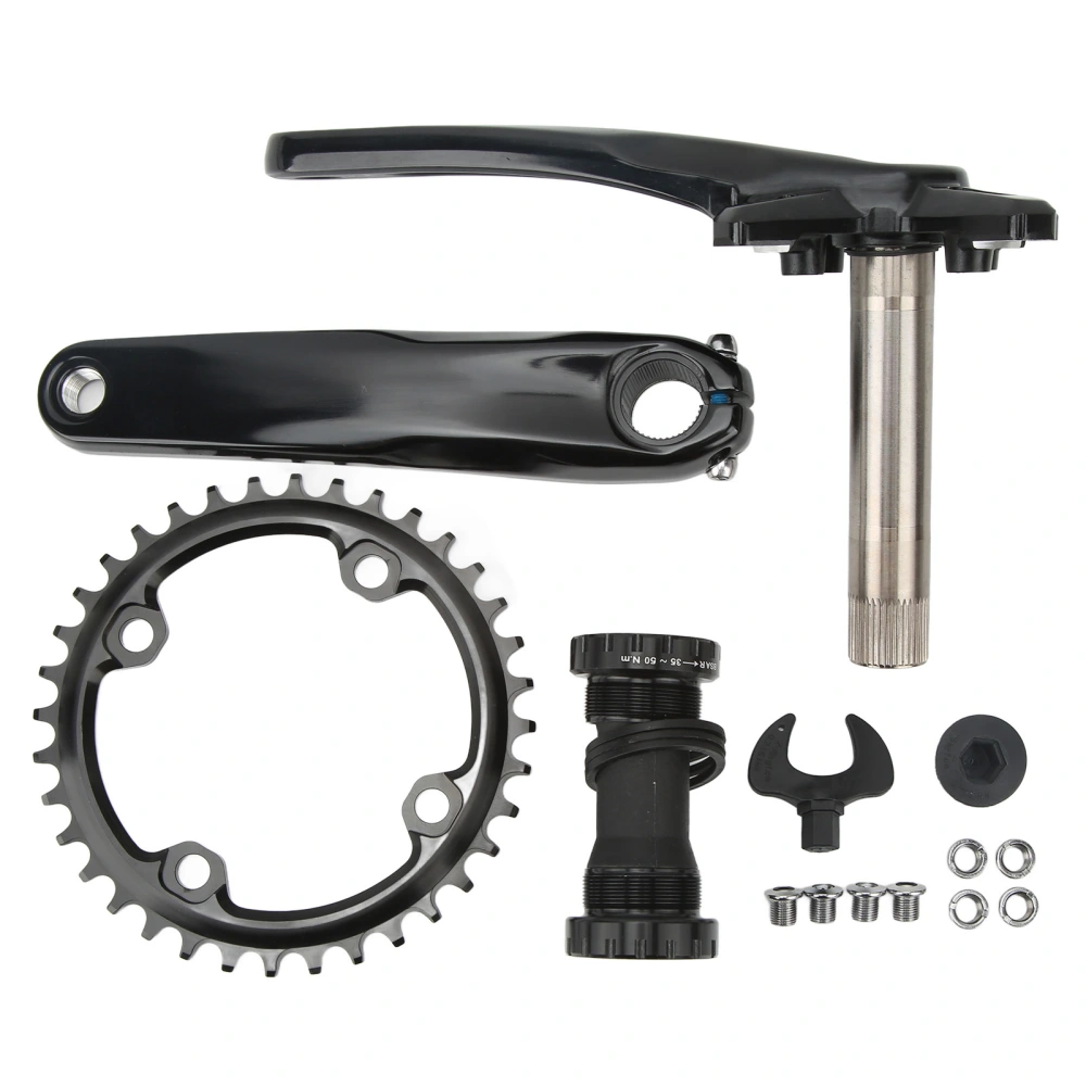 Mountain Bike Crankset 170mm Hollow Integrated Crank Arm Set with Bottom Bracket 36T Wide Narrow Teeth Single Chainring Black