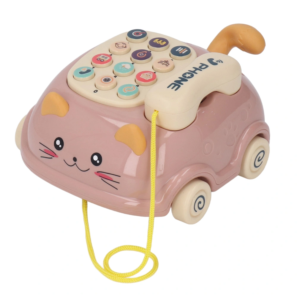 Baby Telephone Pull Toy Multiple Sounds Chinese English Voice Attractive Cat Shape Baby Music Telephone Car