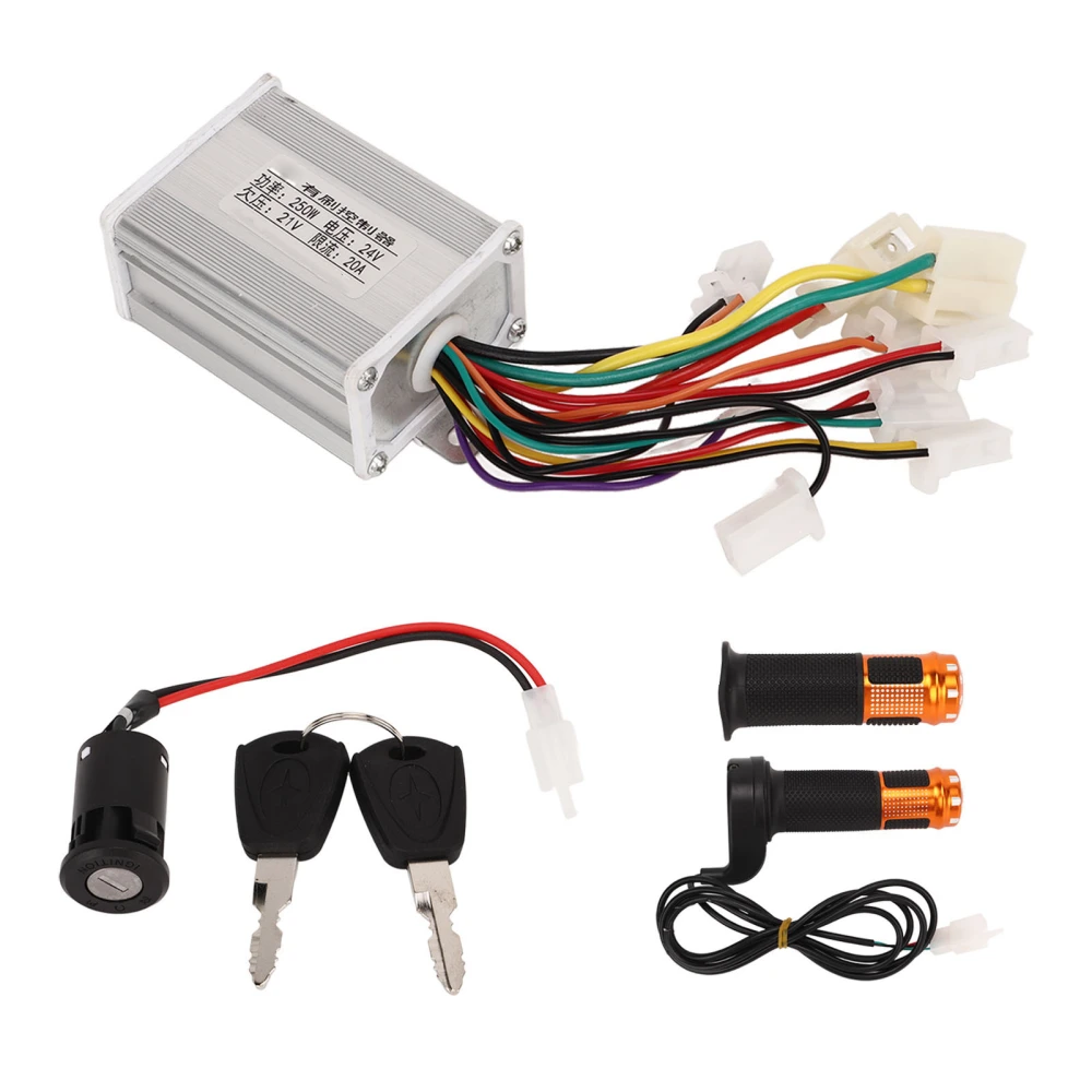 Electric Bike Speed Controller Brushed 24V 250W Aluminum Alloy Electric Bike Motor Controller with Throttle Grip