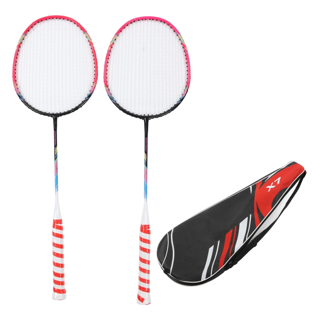 2Pcs Badminton Racket Pink Alloy Frame Large Sweet Spot One Piece Design Double Badminton Racket with Storage Bag