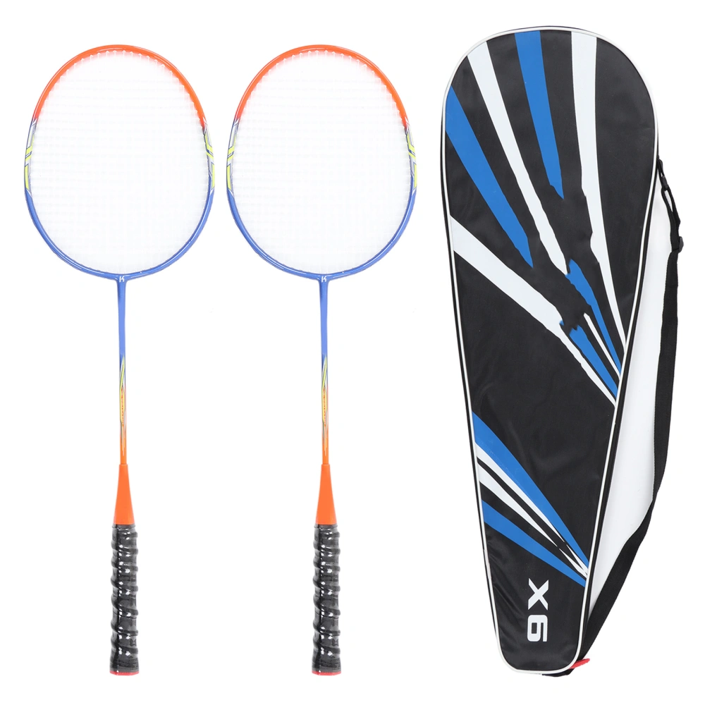 2 Pcs Badminton Racket Ferroalloy One Piece Skidproof Handle Orange Badminton Racquets Set for Beginner Professional